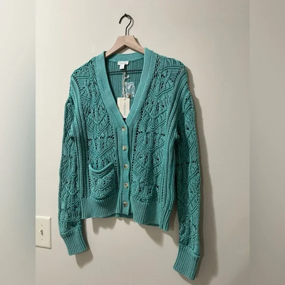 NWT Sundance Aveline Crochet Sea Green Business Casual Cardigan Size Small - Picture 5 of 8